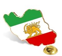 Spilla da bavero con mappa dell'Iran, in acciaio inox, a forma di leone e sole, stile vintage iraniano persiano, One Size, Acciaio inossidabile, Non pietra preziosa
