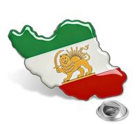 Spilla da bavero con mappa dell'Iran, in acciaio inox, a forma di leone e sole, stile vintage iraniano persiano, One Size, Acciaio inossidabile, Non pietra preziosa