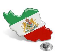 Spilla da bavero con mappa dell'Iran, in acciaio inox, a forma di leone e sole, stile vintage iraniano persiano, One Size, Acciaio inossidabile, Non pietra preziosa