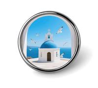 Spilla da bavero con motivo mare dell'isola di Santorini, spilla rotonda alla moda, spilla con bottone carino, spille con bottone in lega per cappelli, camicie, vestiti e borse
