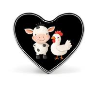 Spilla da bavero con mucca e gallina a forma di cuore, accessorio per abbigliamento e gioielli per uomo e donna.