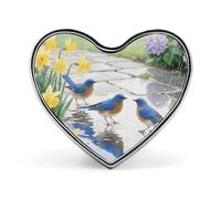 Spilla da bavero con narcisi e uccellini estivi, spilla a forma di cuore in metallo da 1 pollice, leggera, con bordi lisci, spilla versatile con distintivo d'amore per camicie, giacche, borse, rega