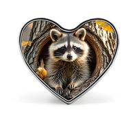 Spilla da bavero con procione nel buco dell'albero autunnale, funghi e fiori - Spilla a forma di cuore per accessori da uomo e da donna, spille da bavero in smalto leggero da 1" per zaini, cappelli, b