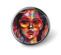 Spilla da bavero con ragazza che indossa occhiali da sole, spilla rotonda in metallo resistente, leggera ed elegante, per camicie, giacche, zaini e regali.