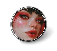 Spilla da bavero con ragazza dai capelli rossi, spilla rotonda in metallo resistente, spilla leggera ed elegante per camicie, giacche, zaini e regali.