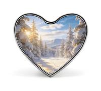 Spilla da bavero con sentiero luminoso della foresta della neve elegante spilla a forma di cuore distintivo divertente personalizzato pin back pulsante distintivo moda carino spilla a forma di cuore