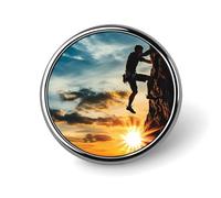 Spilla da bavero con stemma da uomo che si arrampica su una roccia al tramonto, per donne e uomini, per feste e matrimoni