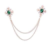 Spilla da bavero da uomo, con catena, 1 pezzo, con nappa da uomo, for abito, colletto della camicia, cristallo, strass, accessori da sposa retrò(Grün)