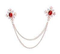 Spilla da bavero da uomo, con catena, 1 pezzo, con nappa da uomo, for abito, colletto della camicia, cristallo, strass, accessori da sposa retrò(Red)