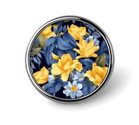 Spilla da bavero floreale gialla con base blu Squisita Spilla alla moda personalizzata Distintivo a bottone Novità Unico Carino Spille rotonde Spilla in metallo per zaino borse giacca