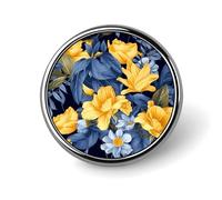 Spilla da bavero floreale gialla con base blu Squisita Spilla alla moda personalizzata Distintivo a bottone Novità Unico Carino Spille rotonde Spilla in metallo per zaino borse giacca