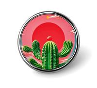 Spilla da bavero in metallo con cactus tropicale, sole rosso, fringuello grigio dal ventre rosso e ciliegia, leggera, resistente, alla moda, rotonda, per camicie, magliette e giacche.