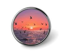 Spilla da bavero in metallo con gabbiani al tramonto e oceano, bottone rotondo smaltato, ideale per cappelli, borse e abbigliamento, regalo.