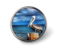 Spilla da bavero in metallo con pellicano, marino e celeste, bottone rotondo smaltato, stile spilla per cappelli, borse, abbigliamento, regalo.