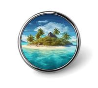 Spilla da bavero in metallo con scena di spiaggia su un'isola tropicale, bottone rotondo smaltato, ideale per cappelli, borse e abbigliamento, regalo.