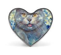 Spilla da bavero in metallo con simpatico gatto dagli occhi gialli e cuore carino, accessorio per cravatta e abbigliamento per uomo e donna