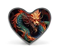 Spilla da bavero in metallo leggero e resistente a forma di drago cinese, distintivo rotondo a forma di cuore per camicie, giacche, cappelli