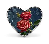 Spilla da bavero in metallo leggero e resistente con rose in stile shabby chic, distintivo rotondo a forma di cuore per camicie, giacche, cappelli