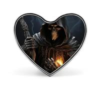 Spilla da bavero in metallo leggero e resistente raffigurante la Morte, distintivo rotondo a forma di cuore per camicie, giacche e cappelli.