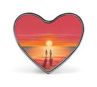 Spilla da bavero in metallo leggero e resistente raffigurante una coppia che guarda l'alba, distintivo rotondo alla moda a forma di cuore per camicie, giacche, cappelli.