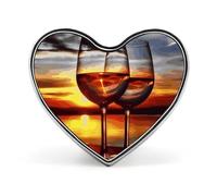 Spilla da bavero leggera e resistente in metallo a forma di bicchiere di vino al tramonto, distintivo rotondo alla moda a forma di cuore per camicie, giacche, cappelli