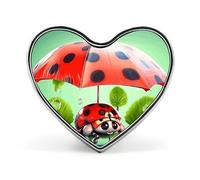 Spilla da bavero leggera e resistente in metallo a forma di coccinella che tiene un ombrello, spilla rotonda alla moda a forma di cuore per magliette, giacche, cappelli