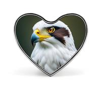 Spilla da bavero leggera e resistente in metallo con falcone, aquila bianca, distintivo rotondo alla moda a forma di cuore per camicie, giacche, cappelli