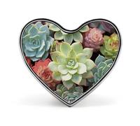 Spilla da bavero leggera e resistente in metallo con piante grasse verdi, distintivo rotondo a forma di cuore per camicie, giacche, cappelli