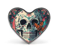Spilla da bavero leggera e resistente in metallo con scheletro di falena della morte, distintivo rotondo alla moda a forma di cuore per magliette, giacche, cappelli