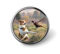 Spilla da bavero personalizzata con cane che cattura il fagiano, distintivo con bottone in lega di alluminio, personalizzata da 1 pollice per zaini, cappelli, giacche, abiti,