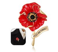 Spilla da bavero smaltata, con scritta "Lest We Forget", a forma di papavero, spilla per la domenica della commemorazione con fiore rosso, spilla con strass, per banchetto, smaltato, papavero,