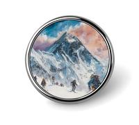 Spilla da bavero smaltata per sciatori di montagna innevata, spilla rotonda per donne, uomini, gioielli, zaini, cappelli, decorazione