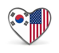 Spilla da cravatta a forma di cuore con bandiera degli Stati Uniti e della Corea del Sud, simpatica e divertente, a forma di cuore, per vestiti, cappelli, accessori per uomini, donne e coppie.