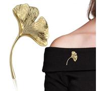 Spilla da Donna a Foglia di Ginkgo in Lega Oro, Codice Dla007 B | Chiusura Spilla Sul Retro, Stile Minimalista ed Elegante, per Bavero e Capi, Uso Quotidiano