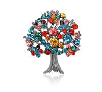 Spilla da donna con simbolo di albero colorato in cristallo, stile vintage, scintillante, rotondo, rami, radici, design per vestito, sciarpa, cappotto, multicolore, colori verdi, Normal, Lega di