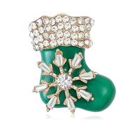 Spilla da donna con strass a forma di cappello di Natale e calzini, smaltata color oro con cristalli rossi e verdi, raffinata spilla a forma di fiocco di neve, accessorio e regalo per festival