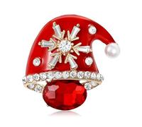 Spilla da donna con strass a forma di cappello di Natale e calzini, smaltata color oro con cristalli rossi e verdi, raffinata spilla a forma di fiocco di neve, accessorio e regalo per festival