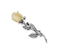 Spilla da donna in argento 925 ossidato, ambrato intagliato a mano, spilla in argento con rosa ambra, colore latte 5 g, Argento sterling, Ambra
