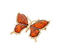 Spilla da donna placcata in oro, grande farfalla con ambra, ambra baltica color cognac, argento sterling 925, set regalo, Argento sterling, Ambra