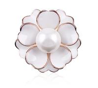 Spilla da donna smaltata a forma di camelia, con perla e fiore di camelia, gioielli, Perla in acciaio inox, Perla