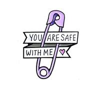 Spilla da donna smaltata con scritta "You are Safe with Me" - Viola Denim Decor Creative Utile Pin