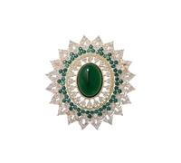 Spilla da donna smeraldo ovale fiore cristallo Cz scintillante placcato oro elegante accessorio vintage per vestito vestito vestito cappotto regalo chic per madre moglie moglie gioielli fantasia moda