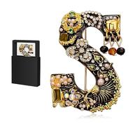 Spilla da donna, spilla con lettera, eleganti spille con iniziali in cristallo e strass con confezione regalo, spilla alla moda per giacca, cappello, sciarpa, accessori per borse (S)