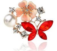 Spilla da donna, spilla da bavero for cappello, 1 pezzo, a forma di fiore, a forma di farfalla, con strass di cristallo, bellissimo regalo, spilla for gioielli.(Red)