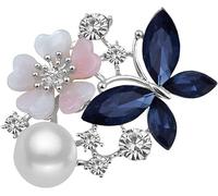 Spilla da donna, spilla da bavero for cappello, 1 pezzo, a forma di fiore, a forma di farfalla, con strass di cristallo, bellissimo regalo, spilla for gioielli.(Blue)