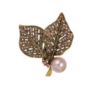 Spilla Da Donne Elegante Spilla vintage antica con foglia d'oro, piante creative, design con foglie, spilla con perle e strass di lusso, accessori for donne(C leaf)