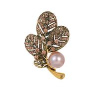 Spilla Da Donne Elegante Spilla vintage antica con foglia d'oro, piante creative, design con foglie, spilla con perle e strass di lusso, accessori for donne(A leaf)