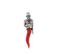 Spilla da giacca in argento 925 con Gobbetto e corno in corallo rosso del Mediterraneo amuleto portafortuna gioiello uomo ragazzo