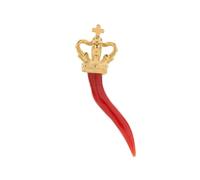 Spilla da giacca in argento 925 dorato corona reale e corno in corallo rosso del Mediterraneo amuleto portafortuna gioiello uomo ragazzo