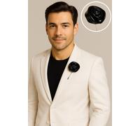 Spilla Da Giacca Nera Per Uomo In Ecopelle XL 6CM Fiore Prom Fancy Corsage